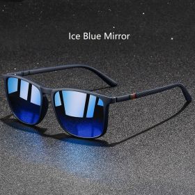 Fashion Colorful stripes Vintage Square Sunglasses For Men Women Driving Fishing Brand Designer Sun Glasses Man UV400 Eyewear (Lenses Color: Ice Blue Mirror)