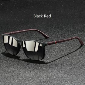 Fashion Colorful stripes Vintage Square Sunglasses For Men Women Driving Fishing Brand Designer Sun Glasses Man UV400 Eyewear (Lenses Color: Black Red)