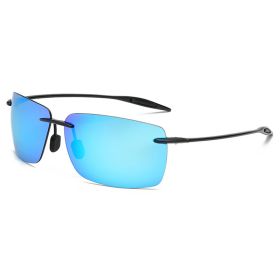 Ultralight TR90 Sunglasses Men Women Frameless Driver Driving Sun Glasses Fashion Outdoor Fishing Hiking Running Sports Shades (Lenses Color: Blue)