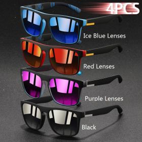 4PCS Fashion Vintage Square Sunglasses Men Women Fishing Driving Man Luxury Brand Designer Sun Glasses Anti-Glare Retro Eyewear (Lenses Color: 4PCS-(EveryColor))