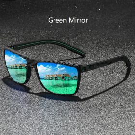 Classic Vintage Check Pattern Square Sunglasses Men Women Fashion Fishing Driving Man Sun Glasses UV400 Retro Eyewear (Frame Color: ZENOTTIC, Lenses Color: Green Mirror)