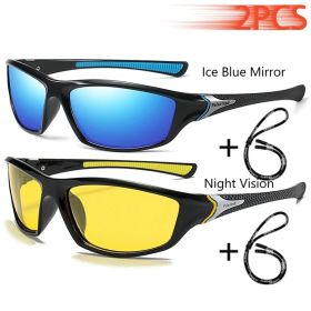Men And Women Outdoor Sports Polarized Sunglasses With Chain Cycling Climbing Skiing Fishing Vintage Sun Glasses UV400 Eyewear (Lenses Color: IceBlueMirror-Night)