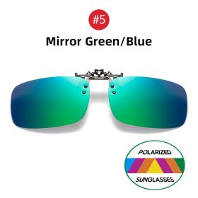 VIVIBEE Mirror Blue Flip Up Clip on Sunglasses Fishing Men Square Polarized Lens Metal Night Vision Driving UV400 Women Glasses (Frame Color: Without Plastic Case, Lenses Color: 5 Mirror Green Blue)