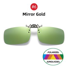 VIVIBEE Mirror Blue Flip Up Clip on Sunglasses Fishing Men Square Polarized Lens Metal Night Vision Driving UV400 Women Glasses (Frame Color: With Plastic Case, Lenses Color: 6 Mirror Gold)