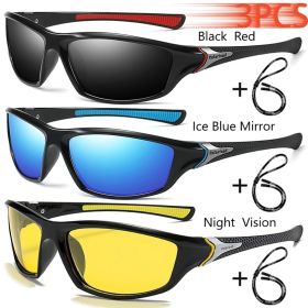 Men And Women Outdoor Sports Polarized Sunglasses With Chain Cycling Climbing Skiing Fishing Vintage Sun Glasses UV400 Eyewear (Lenses Color: BlackRed-Blue-Night)