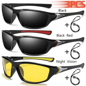 Men And Women Outdoor Sports Polarized Sunglasses With Chain Cycling Climbing Skiing Fishing Vintage Sun Glasses UV400 Eyewear (Lenses Color: Black-BlackRed-Night)