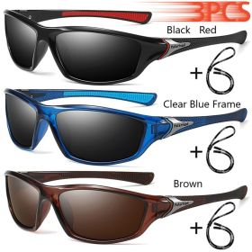 Men And Women Outdoor Sports Polarized Sunglasses With Chain Cycling Climbing Skiing Fishing Vintage Sun Glasses UV400 Eyewear (Lenses Color: BlaRed-ClearBlu-Brow)