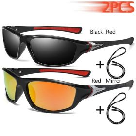 Men And Women Outdoor Sports Polarized Sunglasses With Chain Cycling Climbing Skiing Fishing Vintage Sun Glasses UV400 Eyewear (Lenses Color: BlackRed-RedMirror)