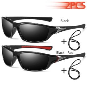Men And Women Outdoor Sports Polarized Sunglasses With Chain Cycling Climbing Skiing Fishing Vintage Sun Glasses UV400 Eyewear (Lenses Color: Black-BlackRed)