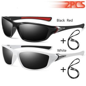 Men And Women Outdoor Sports Polarized Sunglasses With Chain Cycling Climbing Skiing Fishing Vintage Sun Glasses UV400 Eyewear (Lenses Color: BlackRed-White)