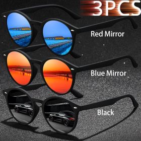 2 Pieces Fashion Vintage oval Sunglasses Men Women Fishing Driving Man Luxury Brand Designer Sun Glasses Anti-Glare Retro Eyewea (Lenses Color: Blue-Red-Black)